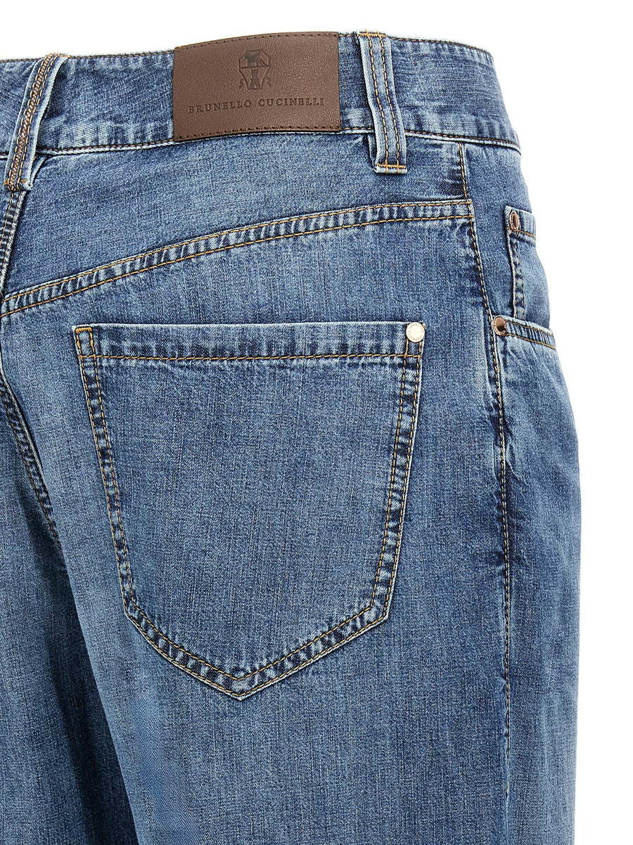 Brunello Cucinelli Straight Jeans For Women With Monile Detail In Delavé Blue 100 Percent Cotton Luxury Denim