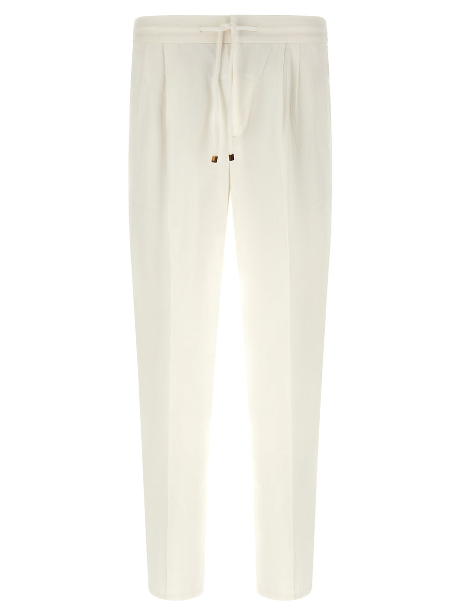 Brunello Cucinelli Linen Trousers for Men Breathable Linen Cotton Blend with Adjustable Waist Luxury Summer Tailoring