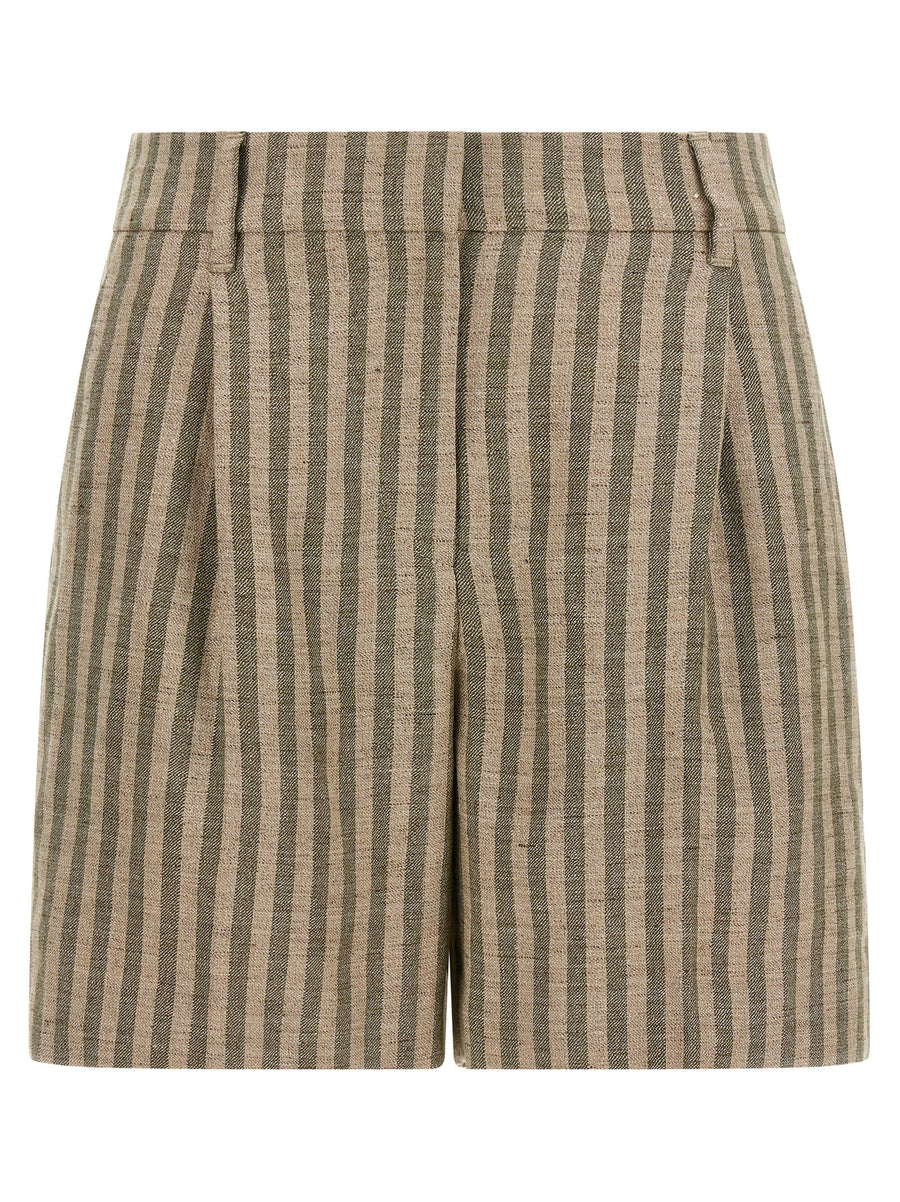 Brunello Cucinelli Striped Bermuda Shorts Green Linen Blend For Women