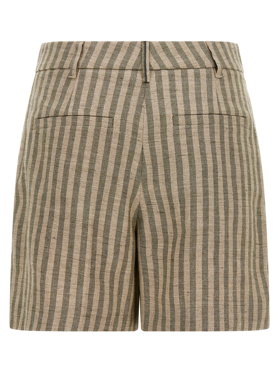 Brunello Cucinelli Striped Bermuda Shorts Green Linen Blend For Women