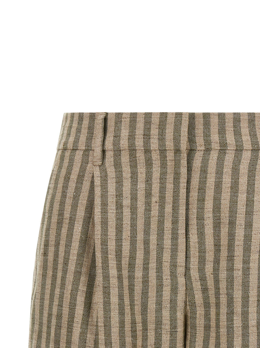 Brunello Cucinelli Striped Bermuda Shorts Green Linen Blend For Women