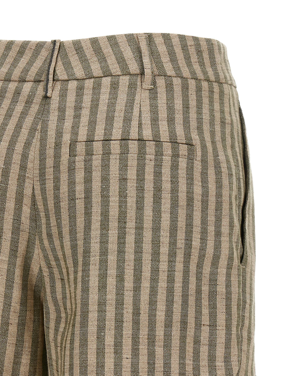 Brunello Cucinelli Striped Bermuda Shorts Green Linen Blend For Women