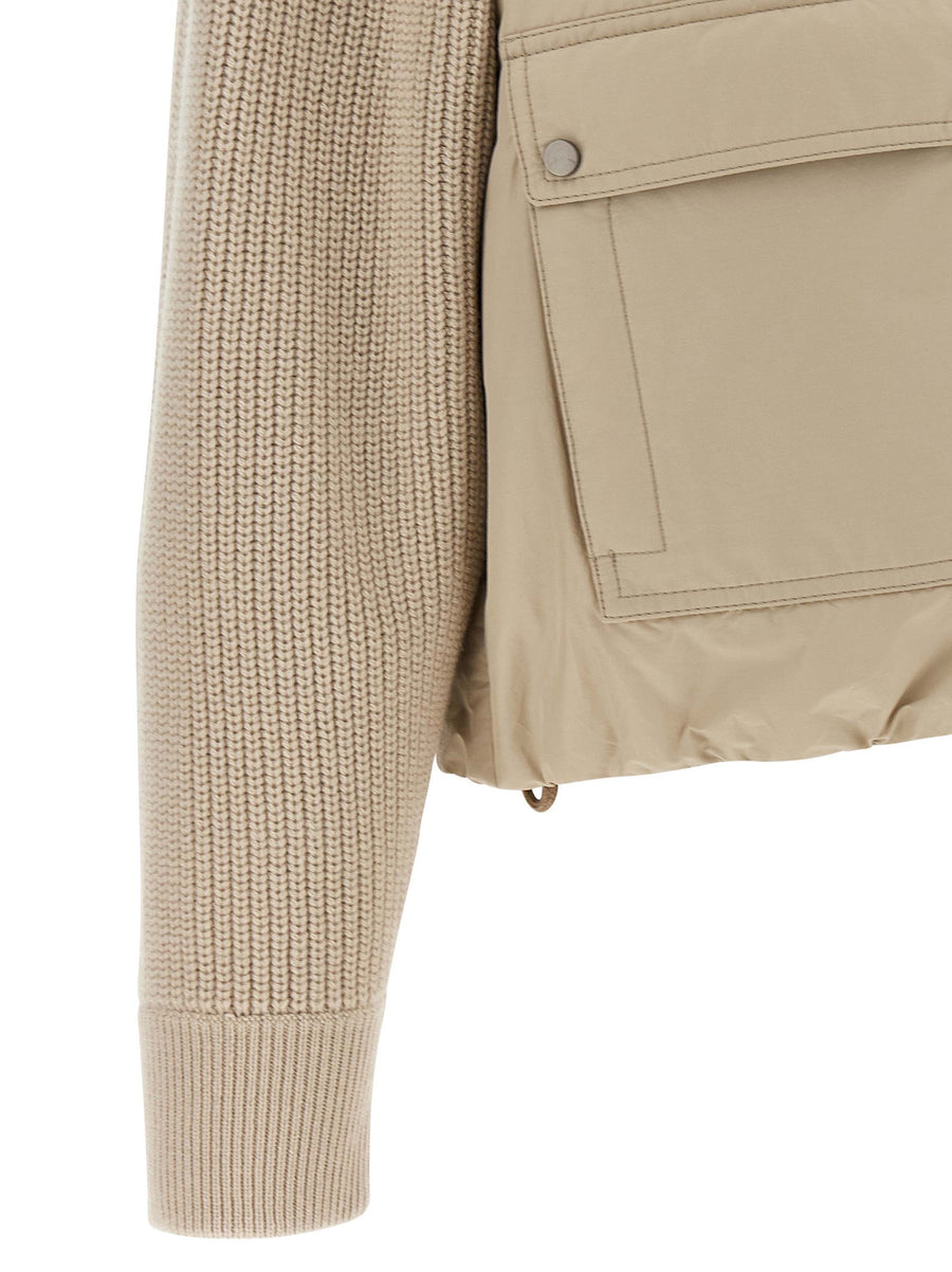 Brunello Cucinelli Beige Knit Insert Down Jacket Cotton Canvas Hybrid
