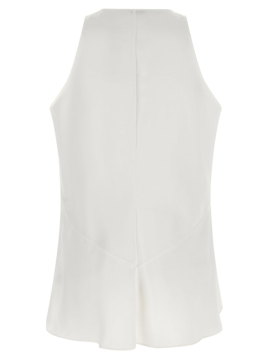 Brunello Cucinelli White Cotton Silk Top With Fluid Twill Draped Silhouette