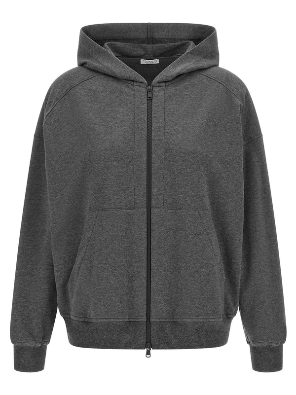 Brunello Cucinelli Shiny Trims Hoodie For Women Lightweight Stretch Cotton Monile Accents