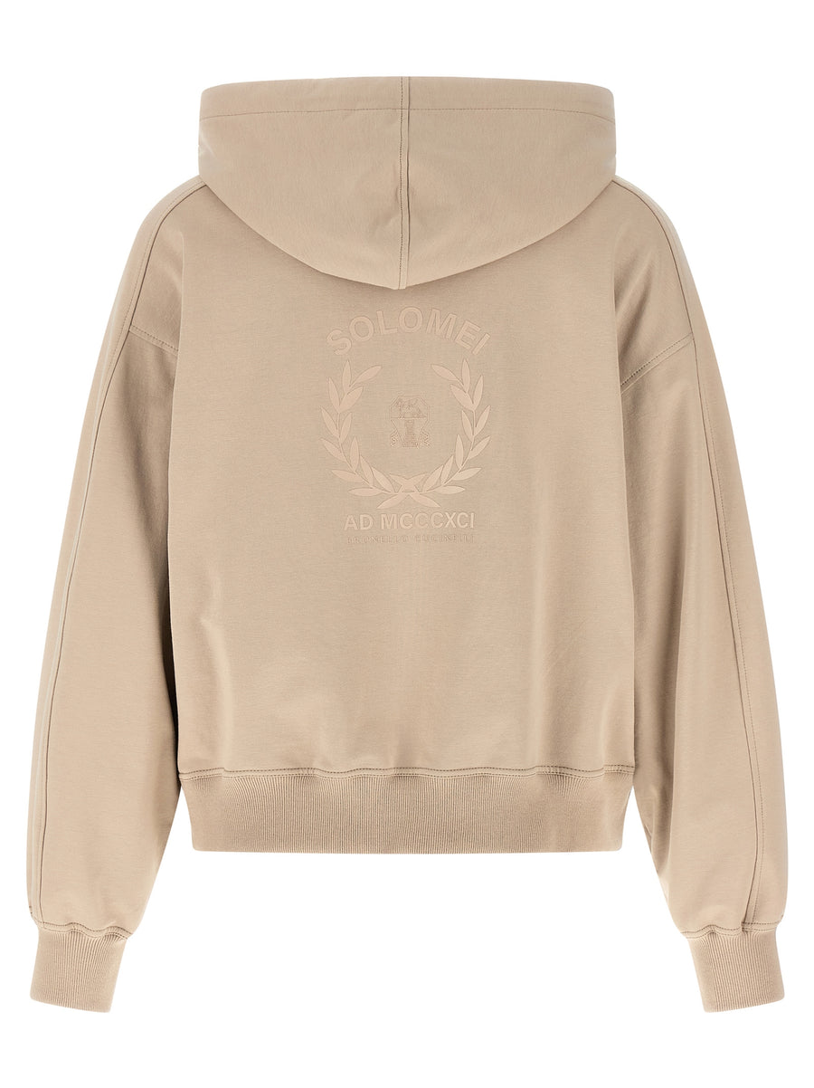 Brunello Cucinelli Solomei Hoodie For Women Lightweight Stretch Cotton Zip Front Back Print Luxury Layering