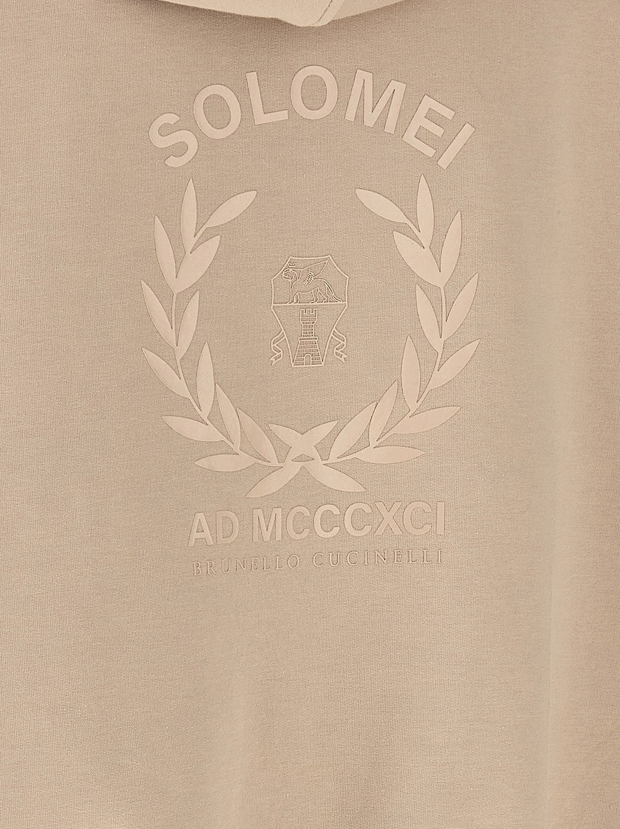 Brunello Cucinelli Solomei Hoodie For Women Lightweight Stretch Cotton Zip Front Back Print Luxury Layering