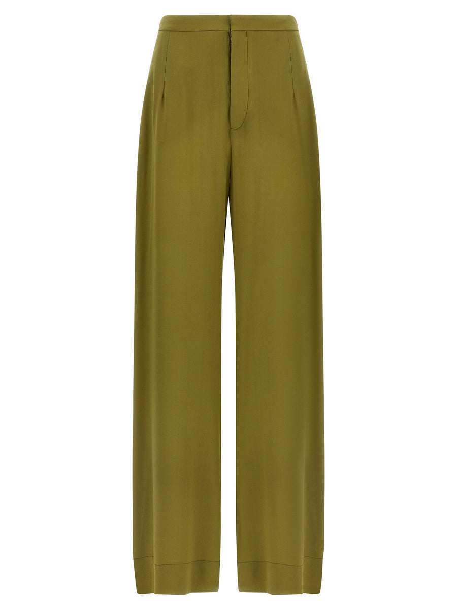 Silk Trousers Green High Waist Wide Leg By Maison Jejia For Women Versatile Workwear