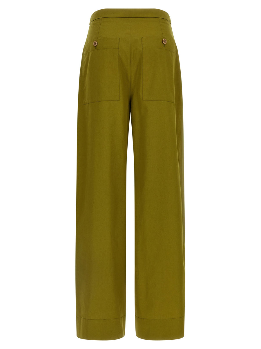 Silk Trousers Green High Waist Wide Leg By Maison Jejia For Women Versatile Workwear