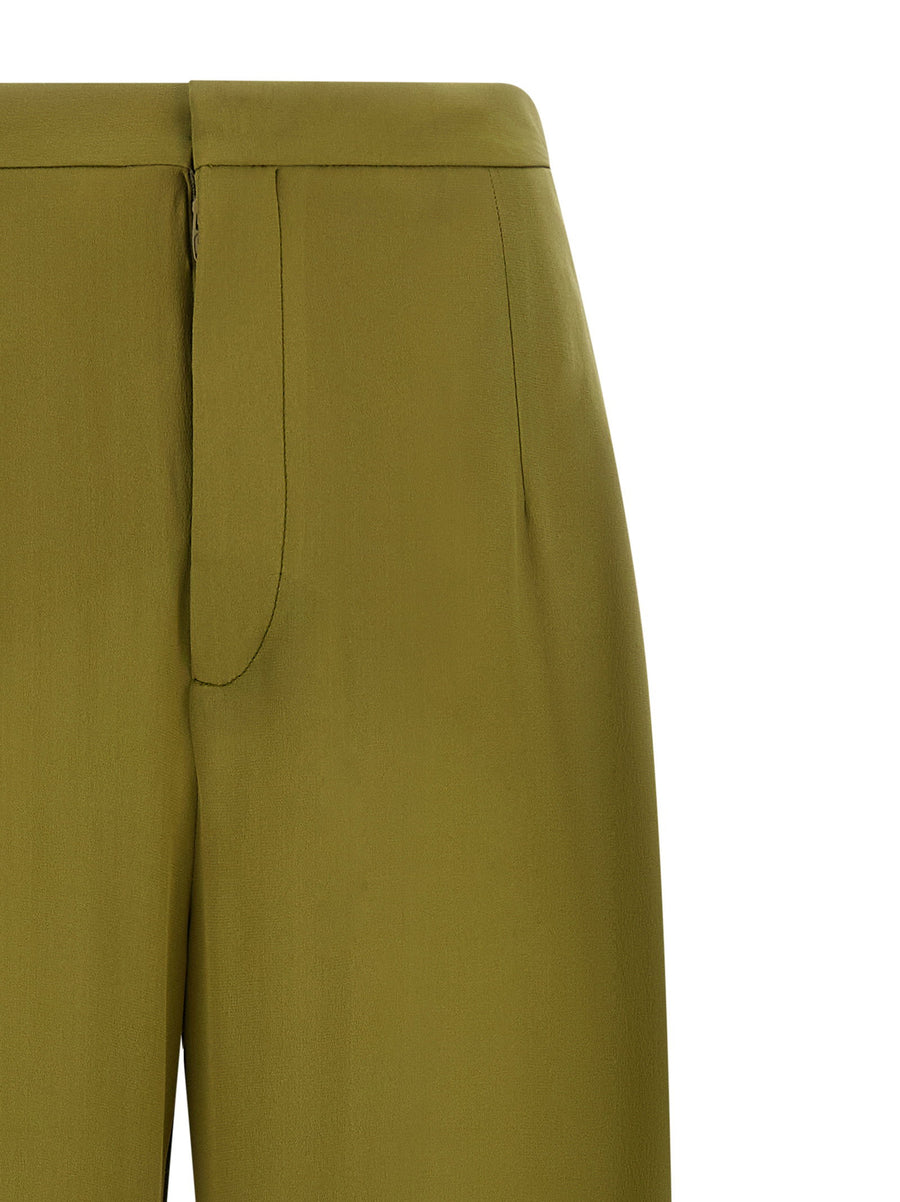 Silk Trousers Green High Waist Wide Leg By Maison Jejia For Women Versatile Workwear