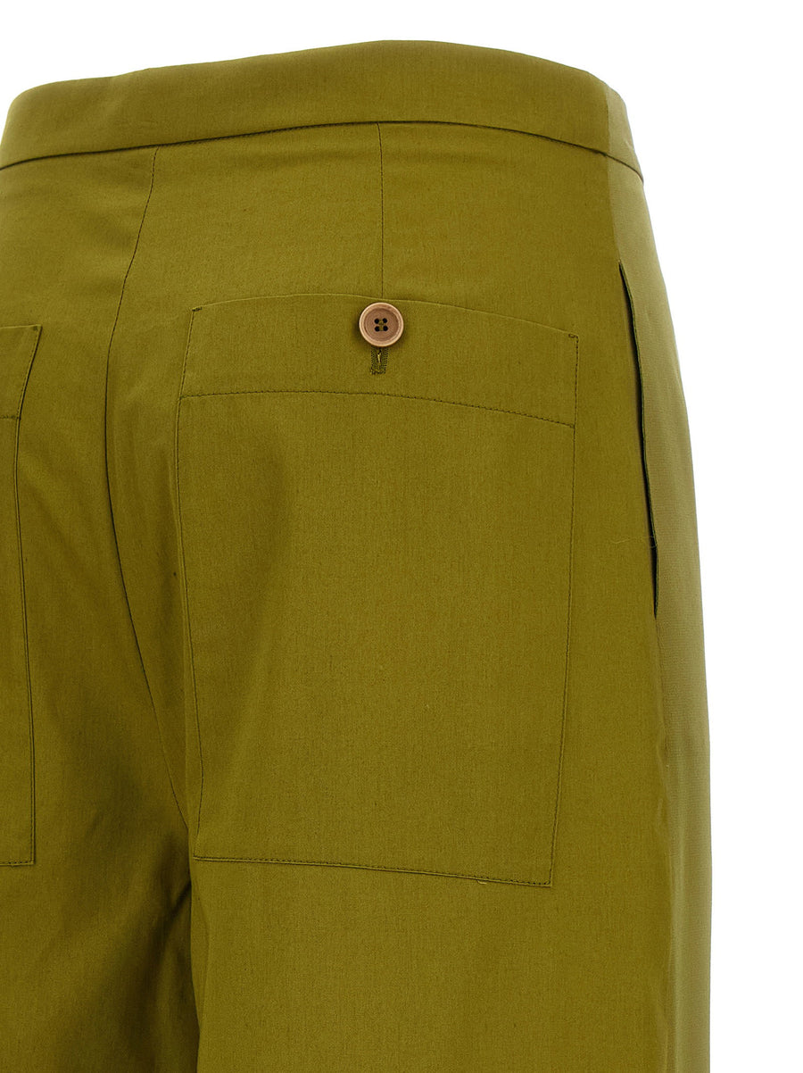 Silk Trousers Green High Waist Wide Leg By Maison Jejia For Women Versatile Workwear