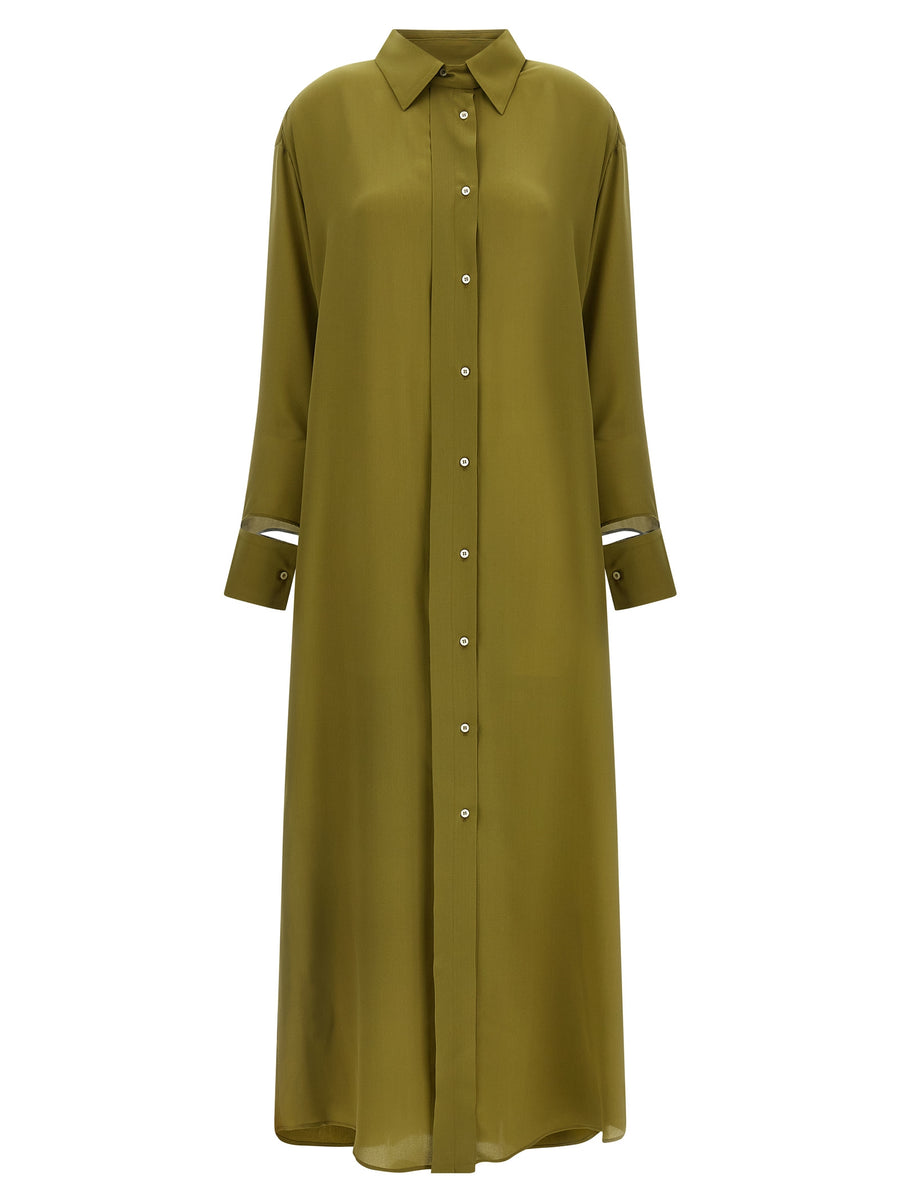 Maison Jejia Antoine Silk Shirt Dress With Detachable Collar In Green For Women Two Looks