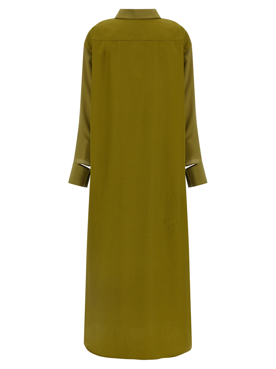Maison Jejia Antoine Silk Shirt Dress With Detachable Collar In Green For Women Two Looks