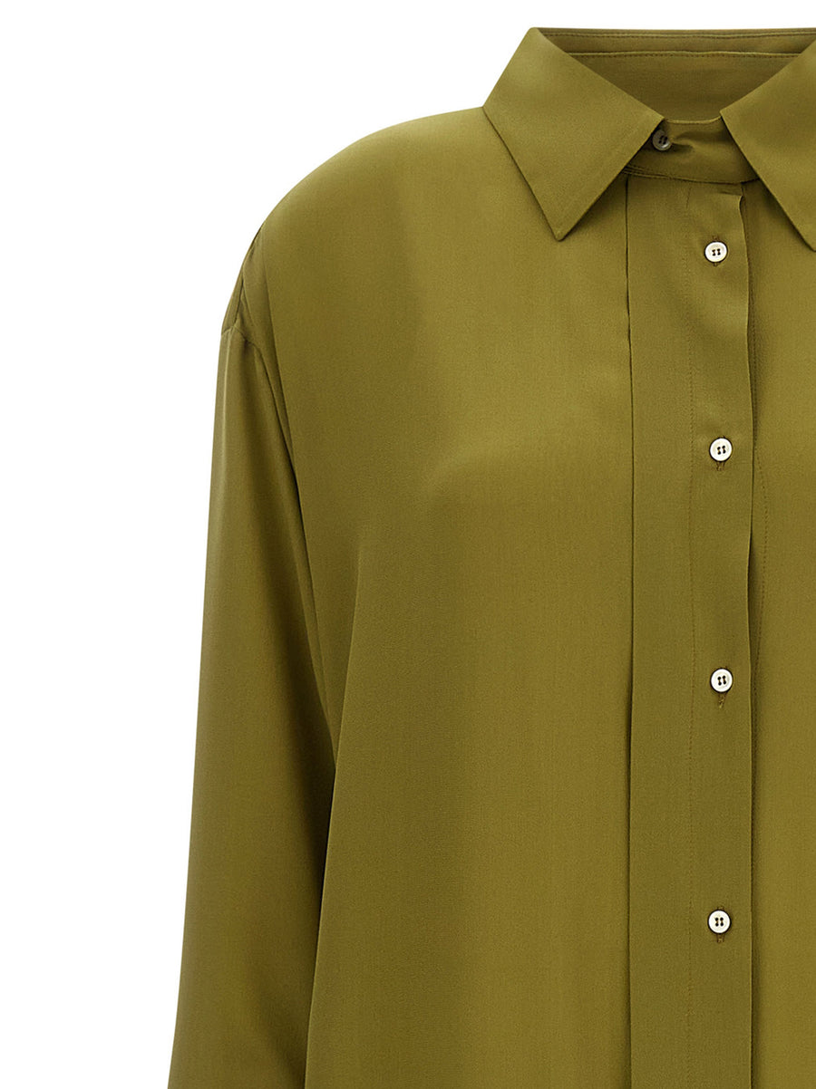 Maison Jejia Antoine Silk Shirt Dress With Detachable Collar In Green For Women Two Looks