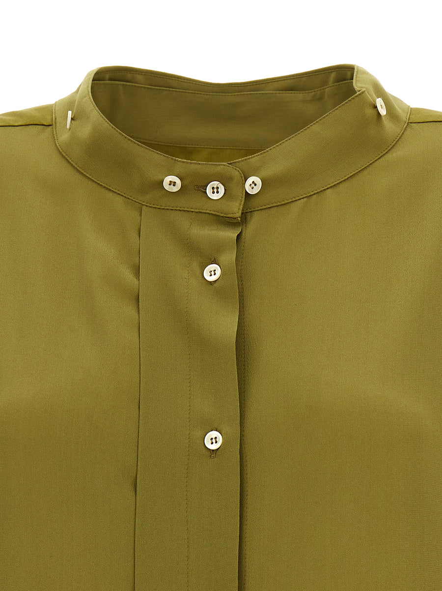 Maison Jejia Antoine Silk Shirt Dress With Detachable Collar In Green For Women Two Looks