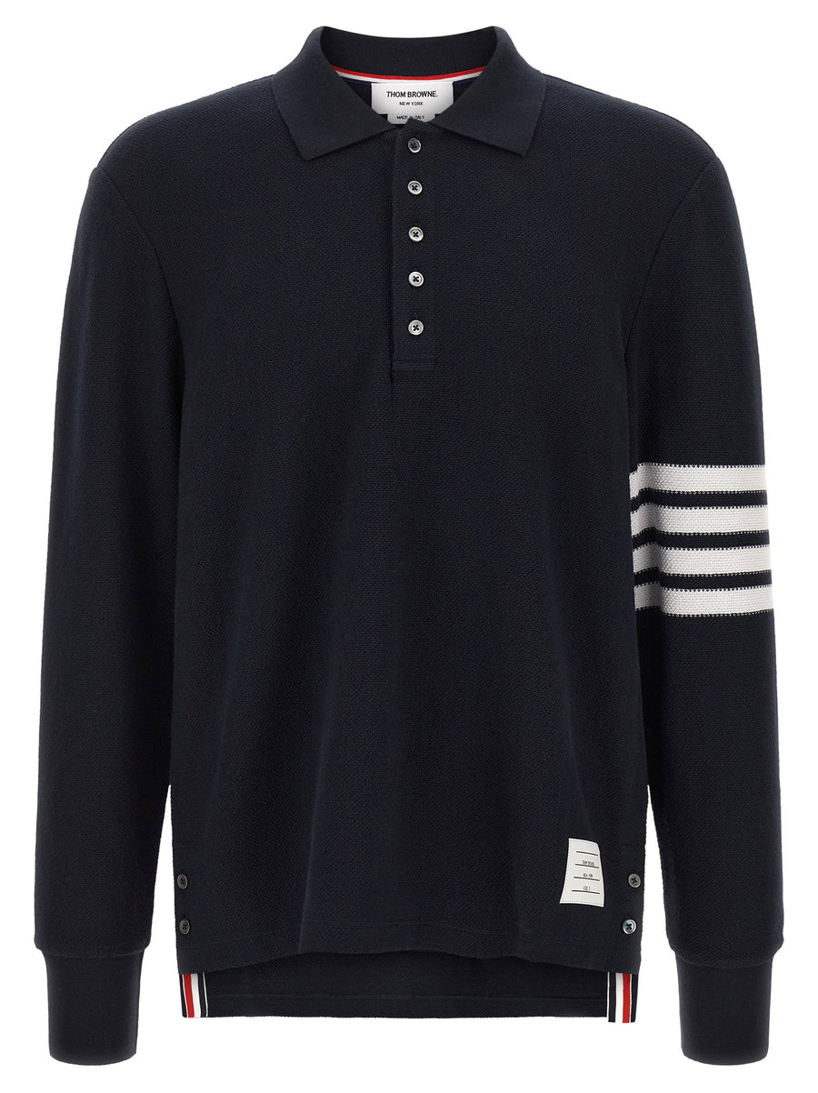 Thom Browne 4 Bar Polo Shirt Premium Cotton Pique Front Logo Patch Signature Detailing For Men