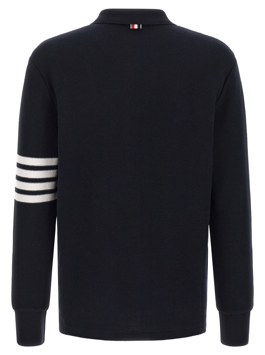 Thom Browne 4 Bar Polo Shirt Premium Cotton Pique Front Logo Patch Signature Detailing For Men