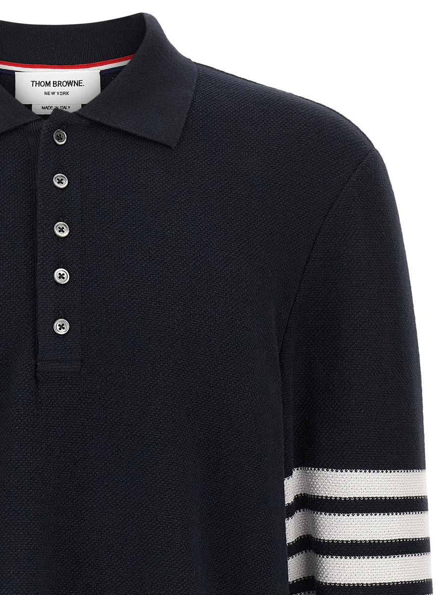 Thom Browne 4 Bar Polo Shirt Premium Cotton Pique Front Logo Patch Signature Detailing For Men