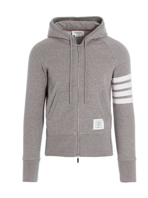 Thom Browne 4 Bar Hoodie Gray 100 Percent Cotton Zip Front Luxury Topwear for Men