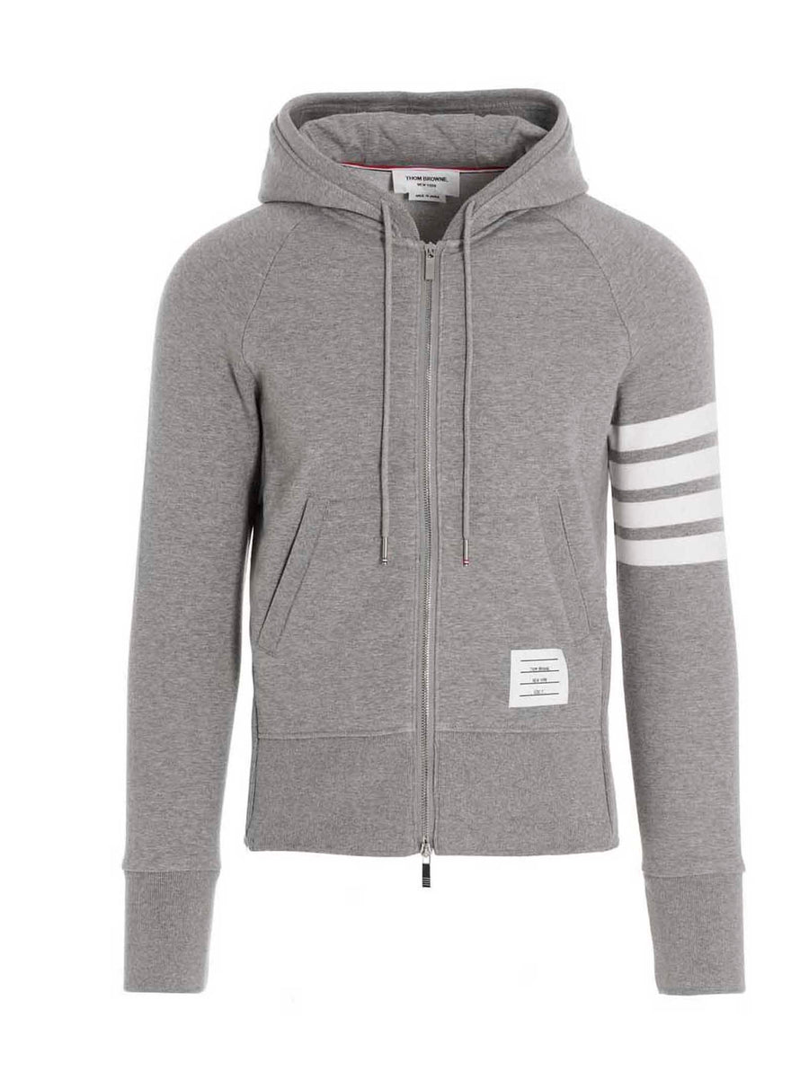 Thom Browne 4 Bar Hoodie Gray 100 Percent Cotton Zip Front Luxury Topwear for Men