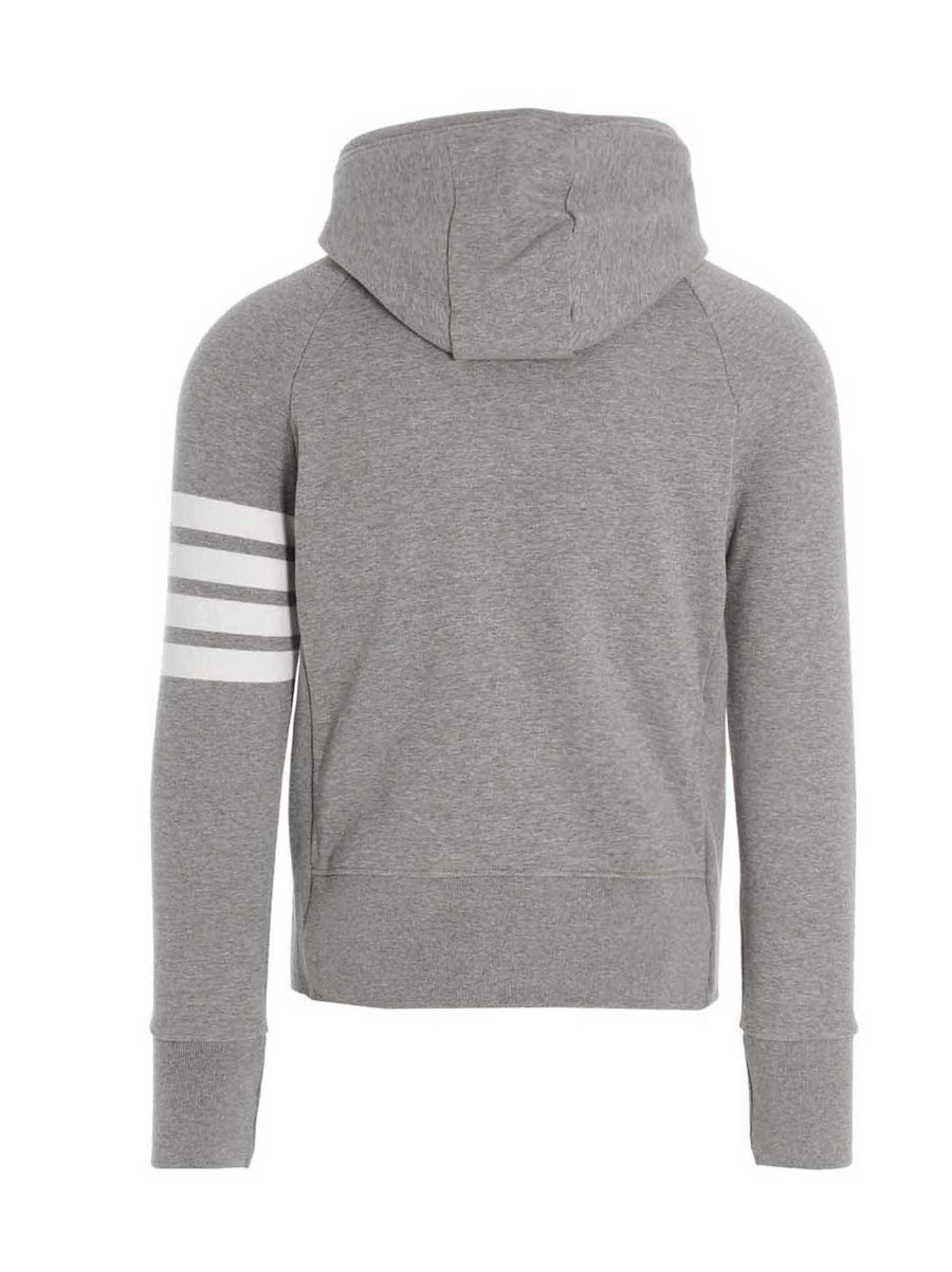 Thom Browne 4 Bar Hoodie Gray 100 Percent Cotton Zip Front Luxury Topwear for Men