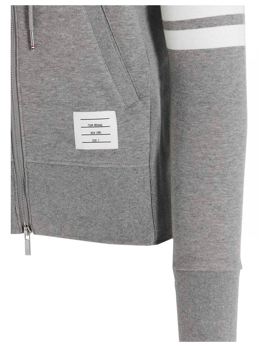 Thom Browne 4 Bar Hoodie Gray 100 Percent Cotton Zip Front Luxury Topwear for Men