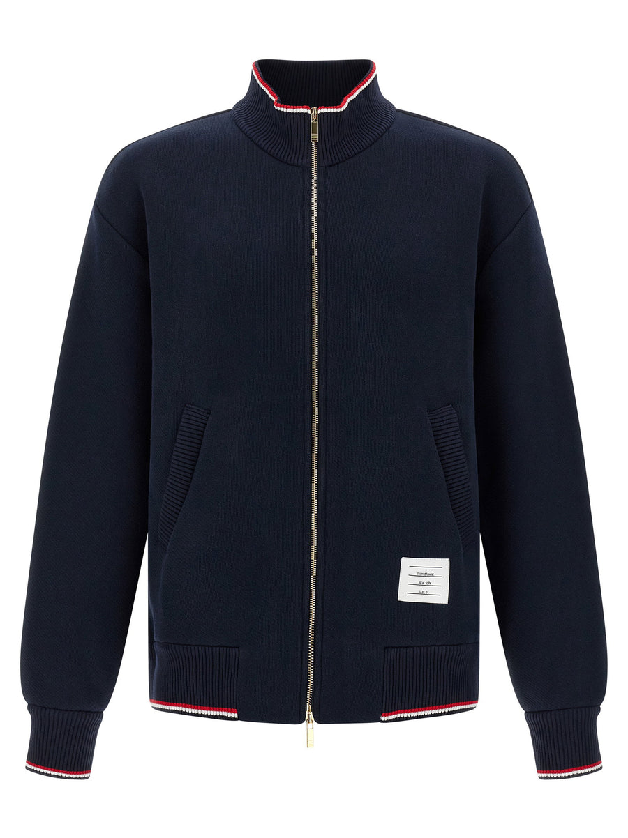 Thom Browne RWB Piping Sweatshirt For Men In Blue Brushed Heavy Cotton With Signature Piping Premium Topwear