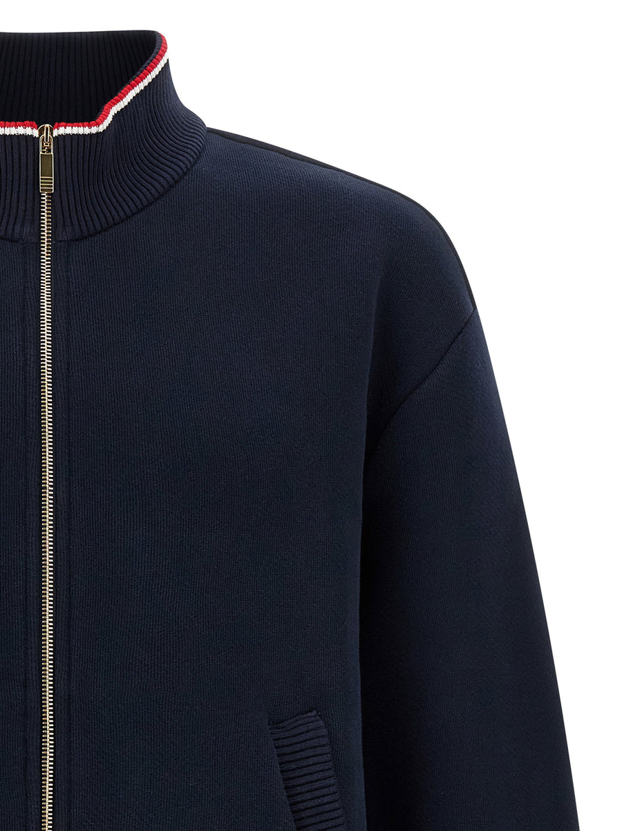 Thom Browne RWB Piping Sweatshirt For Men In Blue Brushed Heavy Cotton With Signature Piping Premium Topwear
