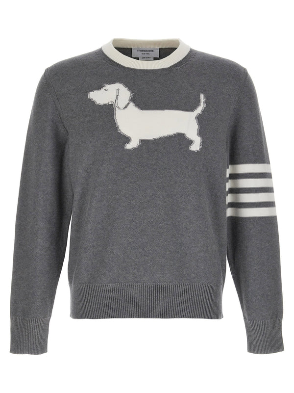 Thom Browne 4 Bar Hector Sweater For Men Gray Cotton Crewneck With Jacquard Signature Detailing