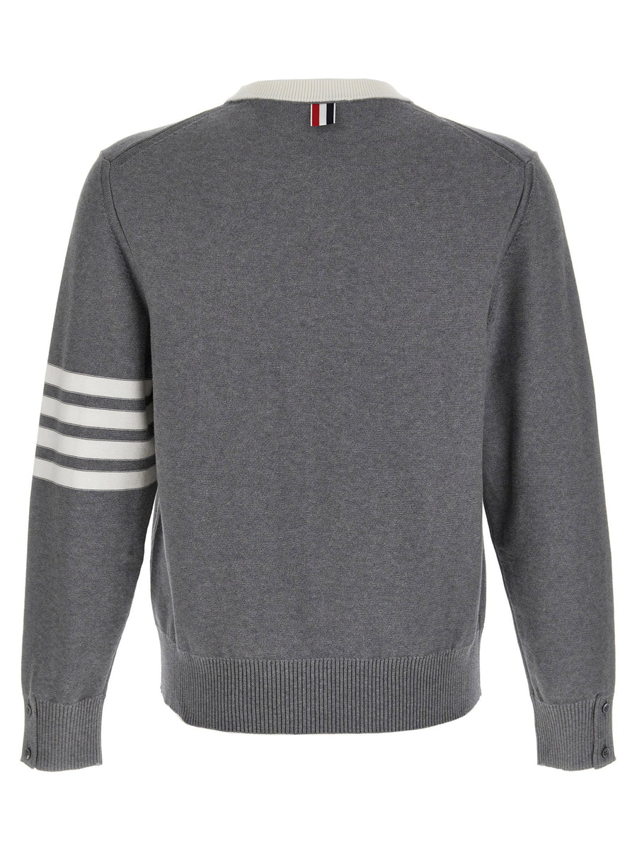 Thom Browne 4 Bar Hector Sweater For Men Gray Cotton Crewneck With Jacquard Signature Detailing