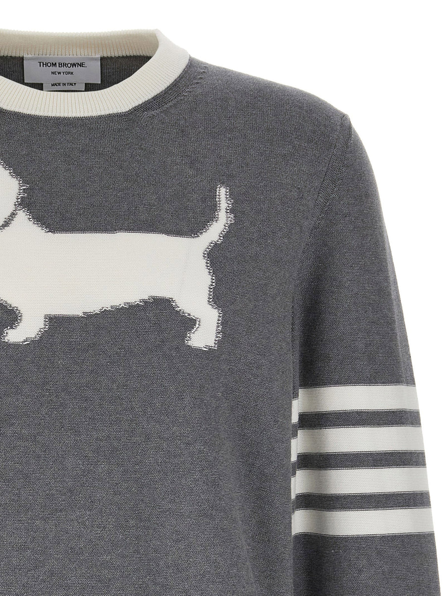 Thom Browne 4 Bar Hector Sweater For Men Gray Cotton Crewneck With Jacquard Signature Detailing