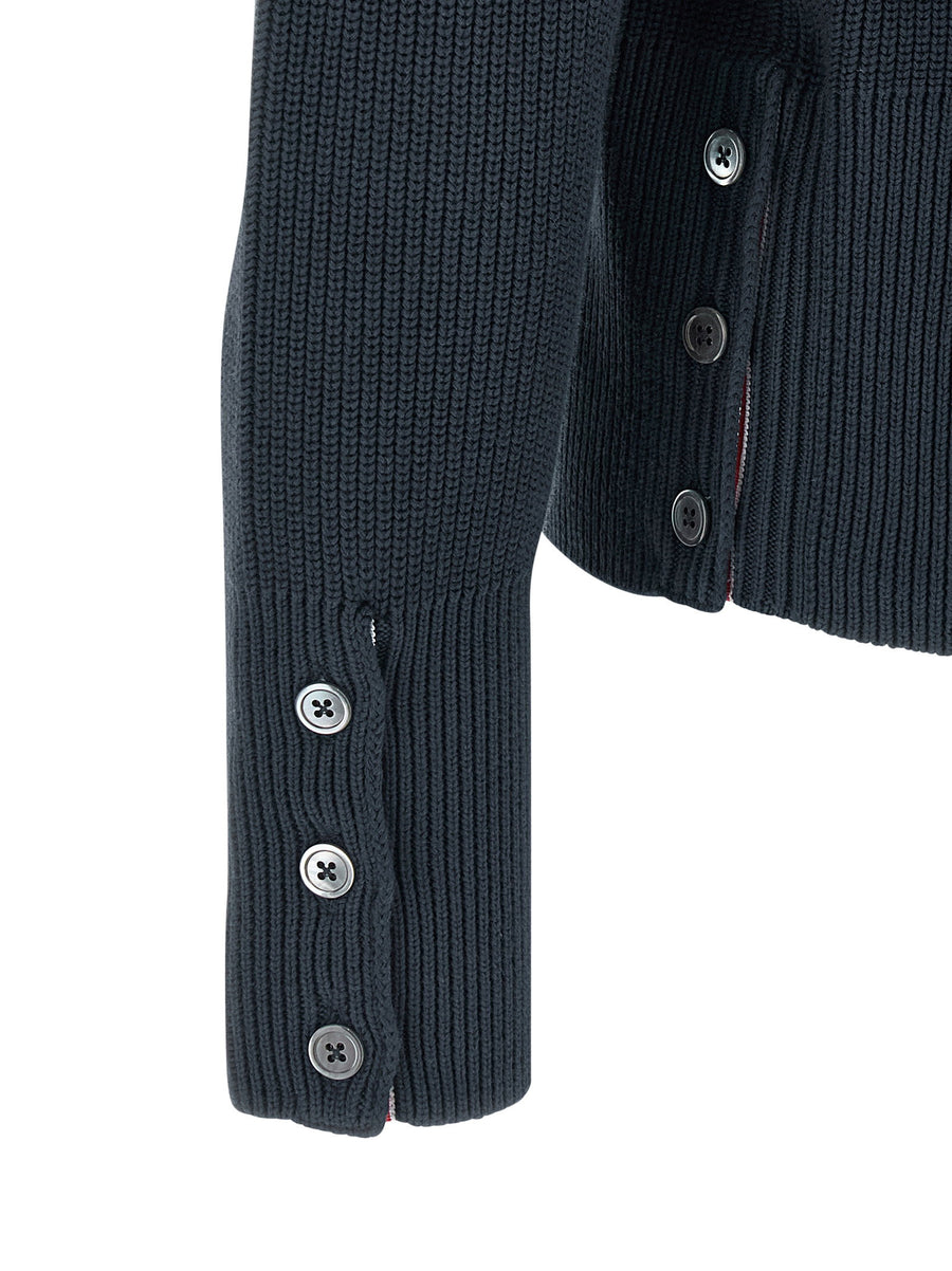 Thom Browne 4bar Crew Neck Cotton Sweater For Men Blue Luxury Knit Top With 4bar Detailing