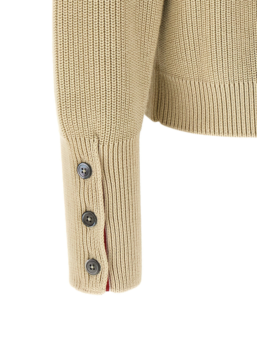 Thom Browne Garment Dye Cardigan For Men One Hundred Percent Cotton Garment Dyed Knit Premium Luxury Wardrobe Essential