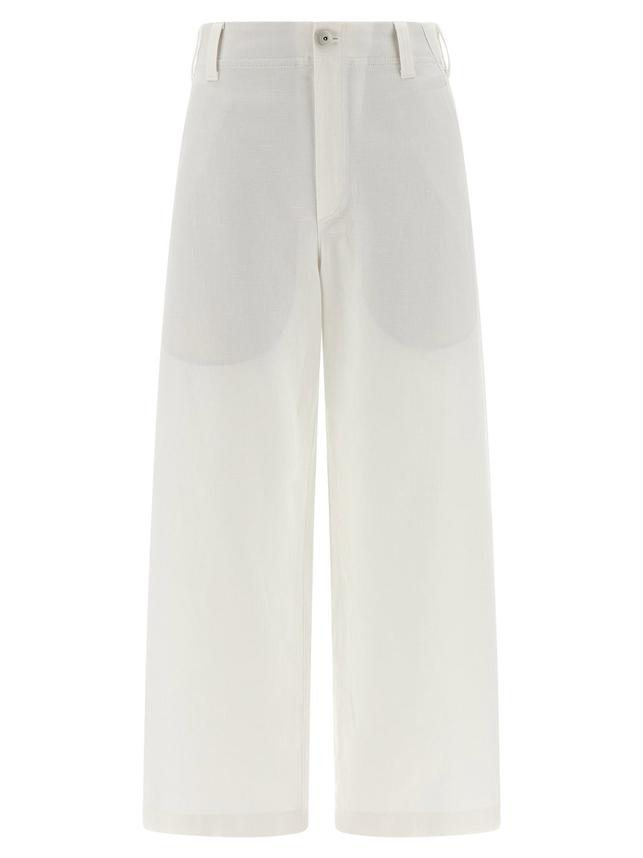Brunello Cucinelli Chino Crop Pants For Women White Luxurious Cotton Linen Gabardine With Wide Straight Leg