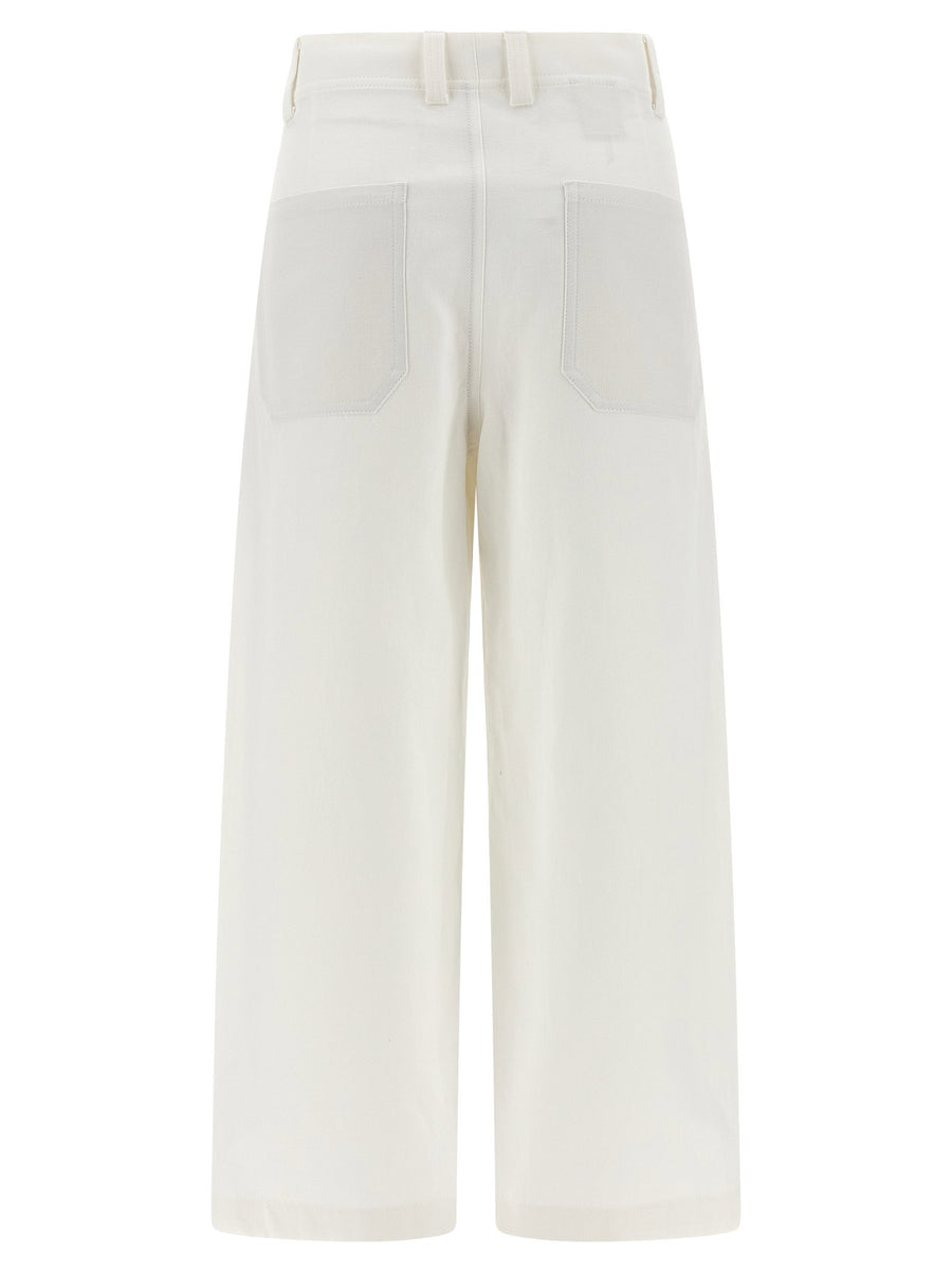 Brunello Cucinelli Chino Crop Pants For Women White Luxurious Cotton Linen Gabardine With Wide Straight Leg