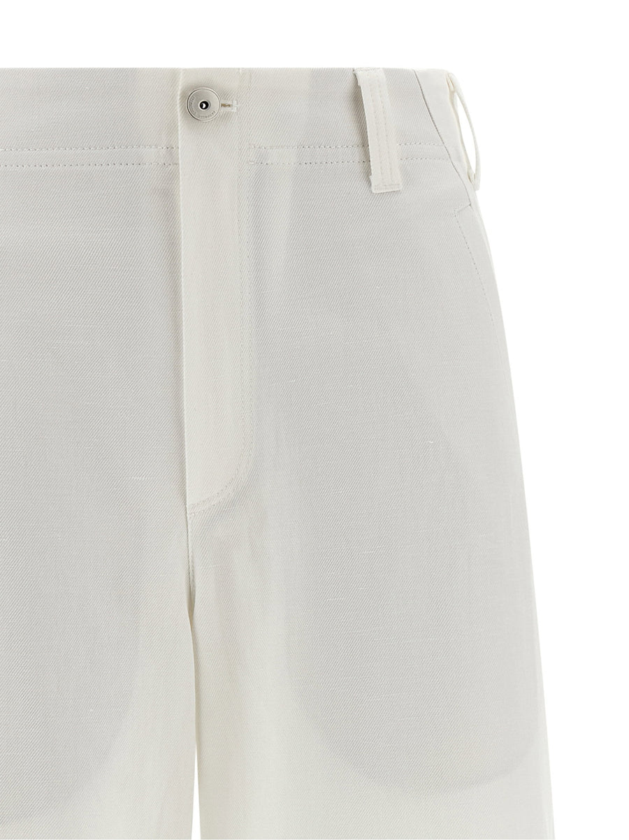 Brunello Cucinelli Chino Crop Pants For Women White Luxurious Cotton Linen Gabardine With Wide Straight Leg