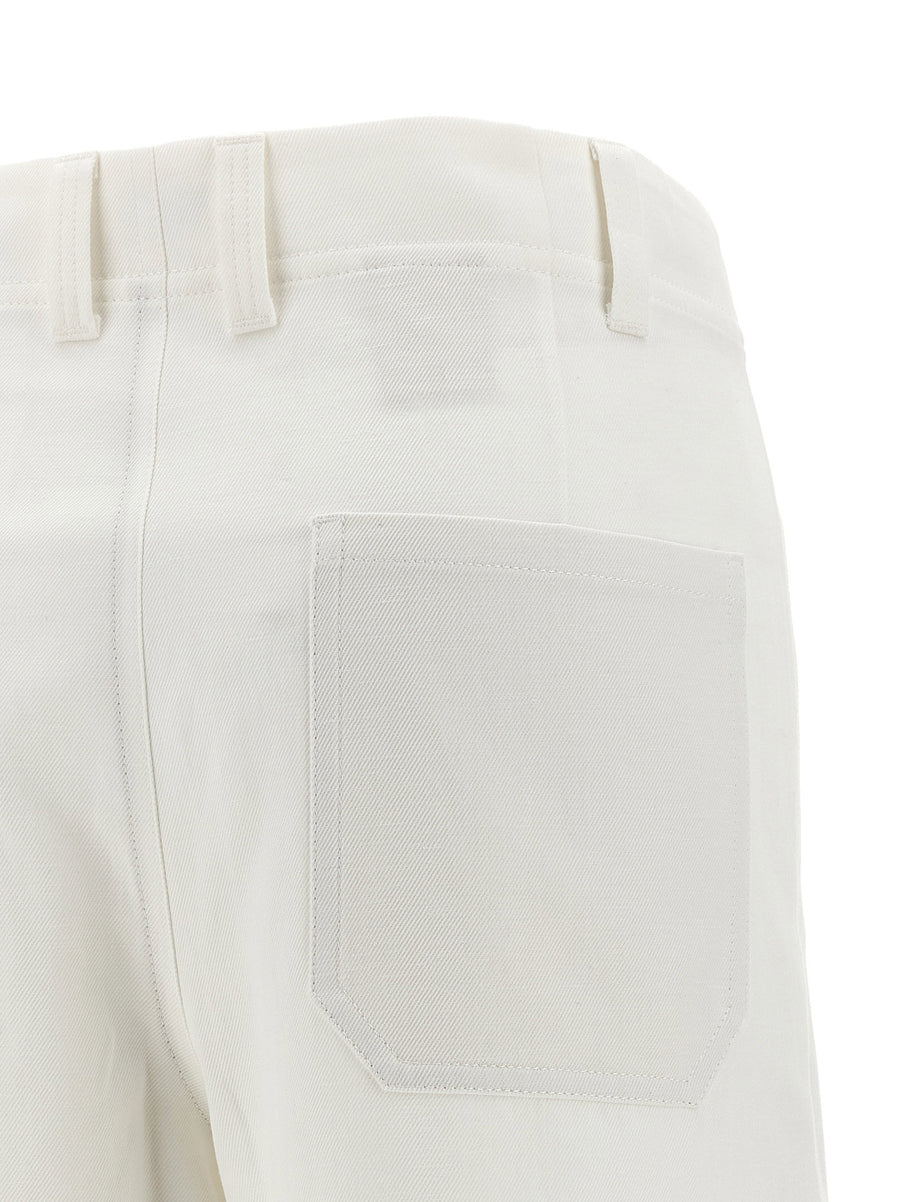 Brunello Cucinelli Chino Crop Pants For Women White Luxurious Cotton Linen Gabardine With Wide Straight Leg
