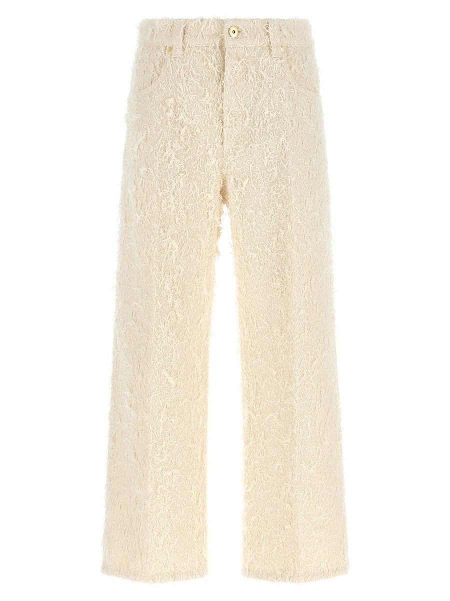 Brunello Cucinelli Contemporary Square Trousers Ivory Fuzzy Denim for Women