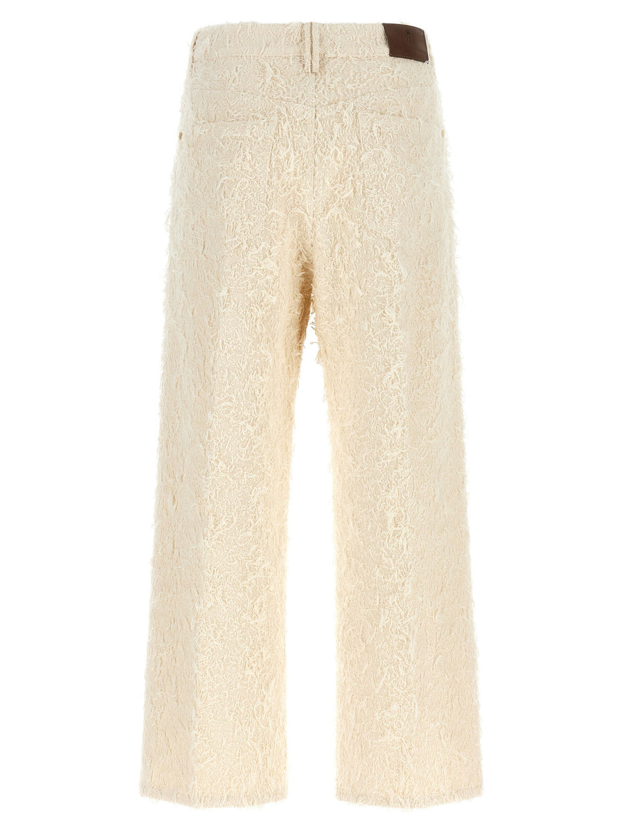 Brunello Cucinelli Contemporary Square Trousers Ivory Fuzzy Denim for Women