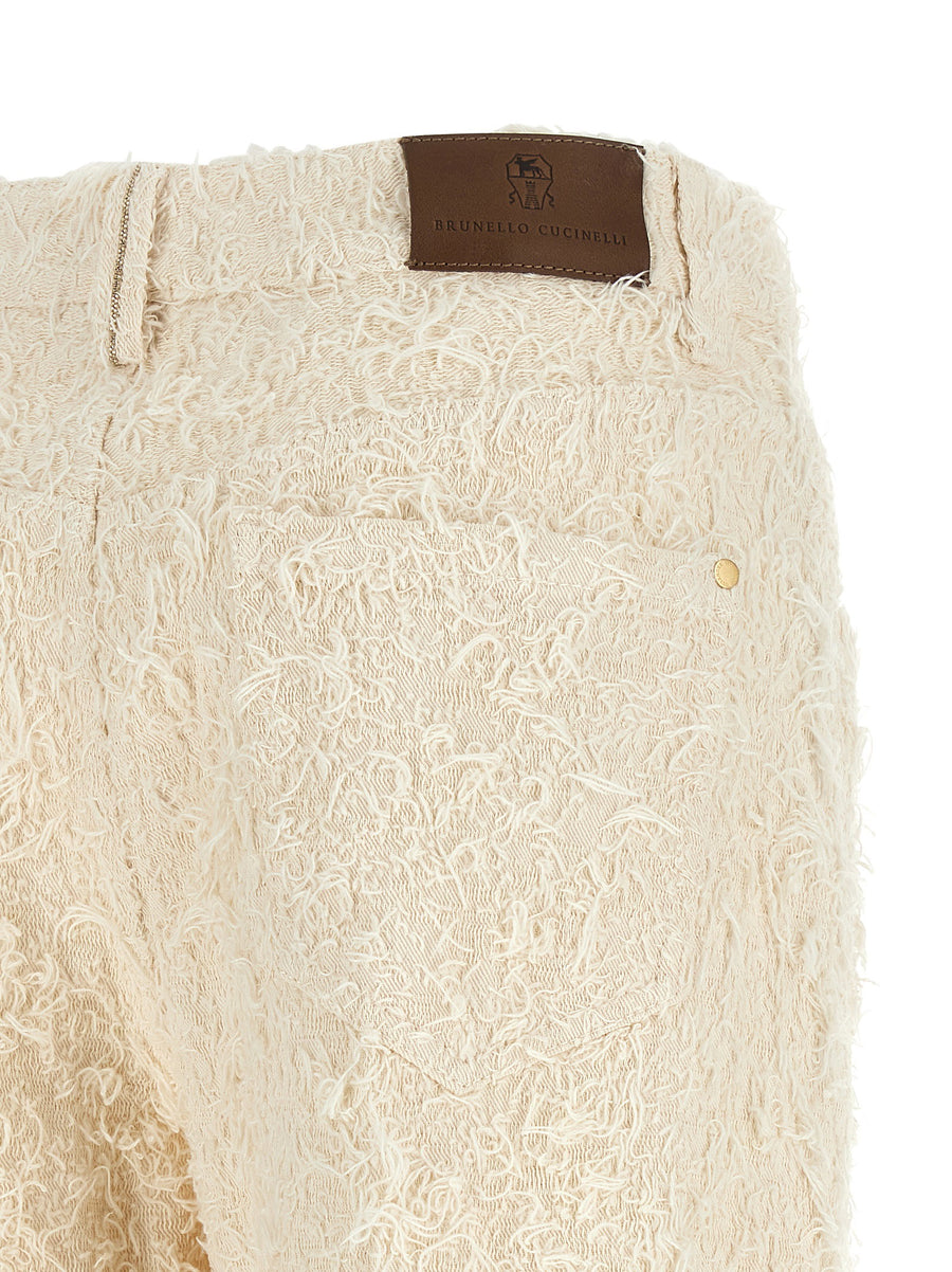 Brunello Cucinelli Contemporary Square Trousers Ivory Fuzzy Denim for Women