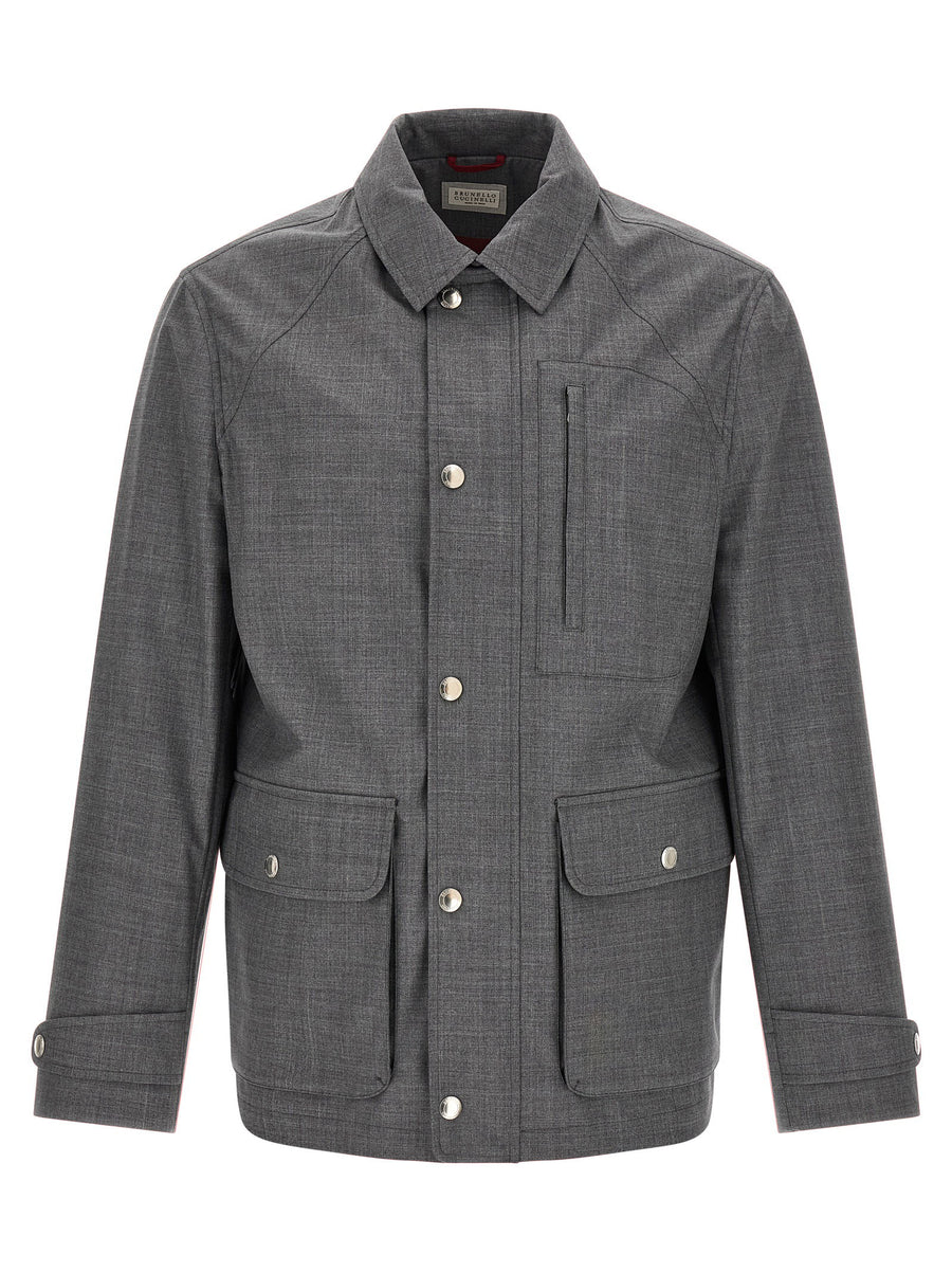 Brunello Cucinelli Field Jacket in Virgin Wool Canvas Gray