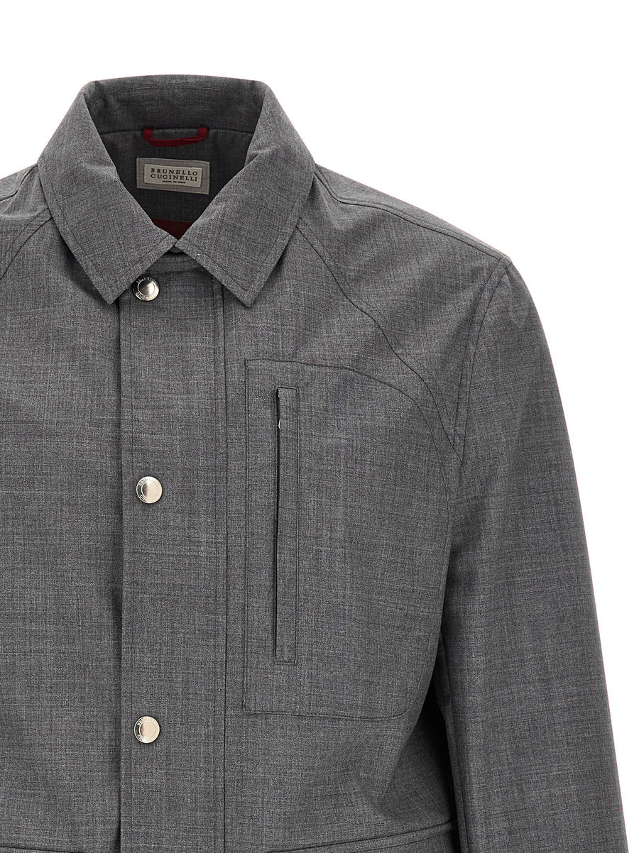 Brunello Cucinelli Field Jacket in Virgin Wool Canvas Gray