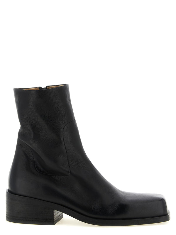 Marsèll Cassello Black Calfskin Ankle Boots With Square Toe And Block Heel