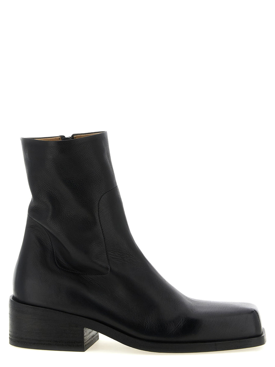 Marsèll Cassello Black Calfskin Ankle Boots With Square Toe And Block Heel