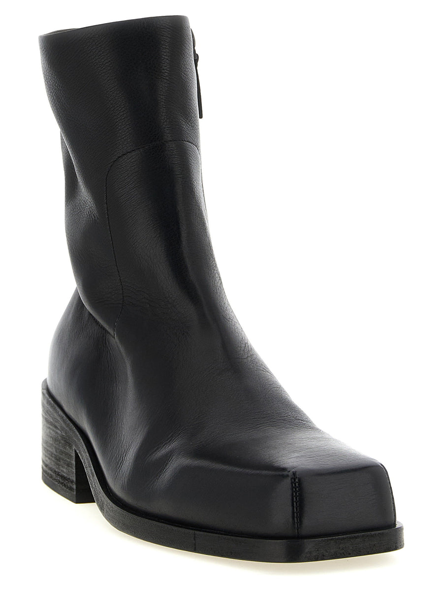 Marsèll Cassello Black Calfskin Ankle Boots With Square Toe And Block Heel