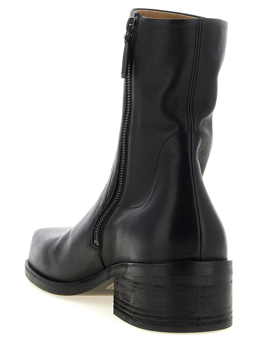 Marsèll Cassello Black Calfskin Ankle Boots With Square Toe And Block Heel