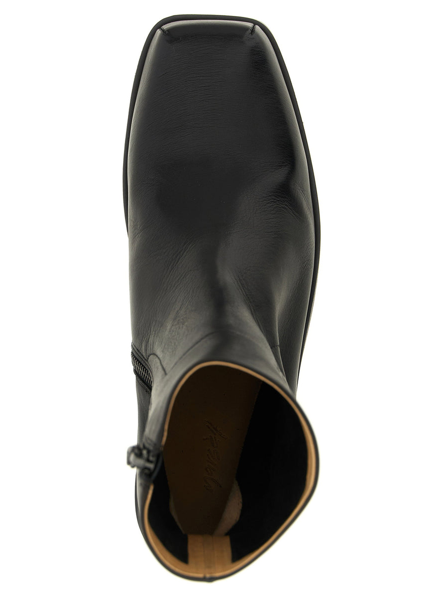 Marsèll Cassello Black Calfskin Ankle Boots With Square Toe And Block Heel