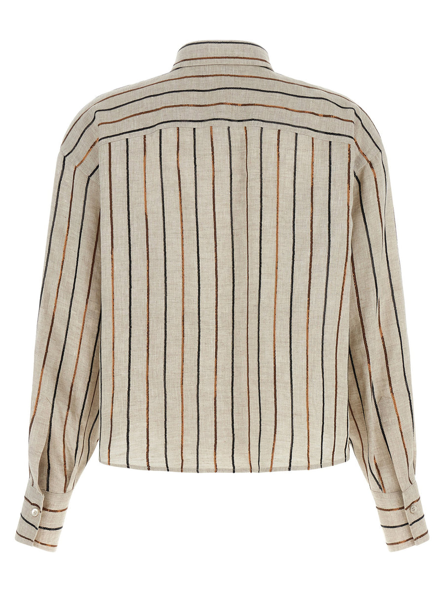 Brunello Cucinelli Beige Sparkling Stripes Linen Shirt For Women