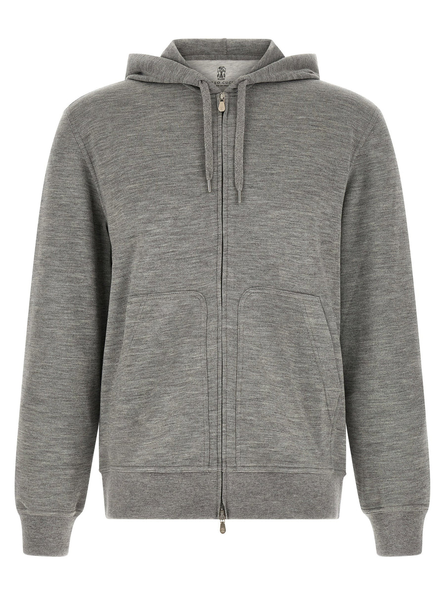 Brunello Cucinelli Gray Mélange Cashmere Silk Hoodie