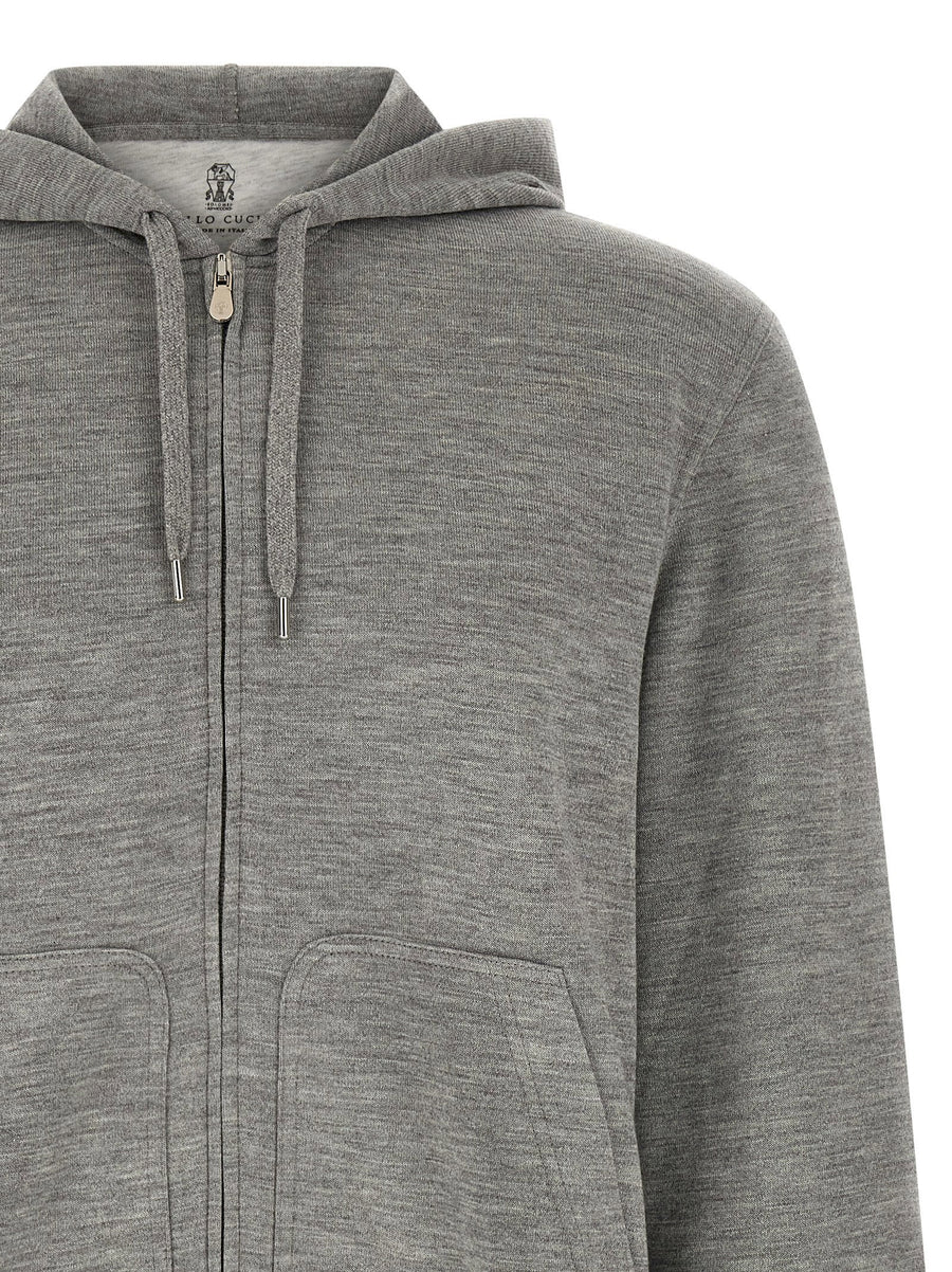 Brunello Cucinelli Gray Mélange Cashmere Silk Hoodie